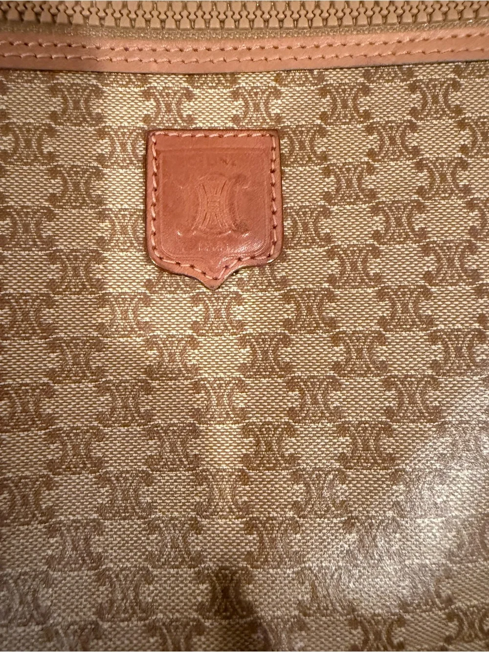 Vintage Celine Brown Large Monogram Cosmetic Pouch Bag COA